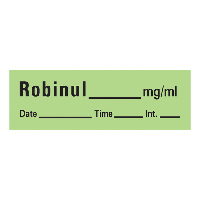 Timemed Drug Label Anesthesia Label Tape Robinul_mg/mL Date_Time_Int_ Green 1/2 X 1-1/2 Inch (184643_RL) 1/RL