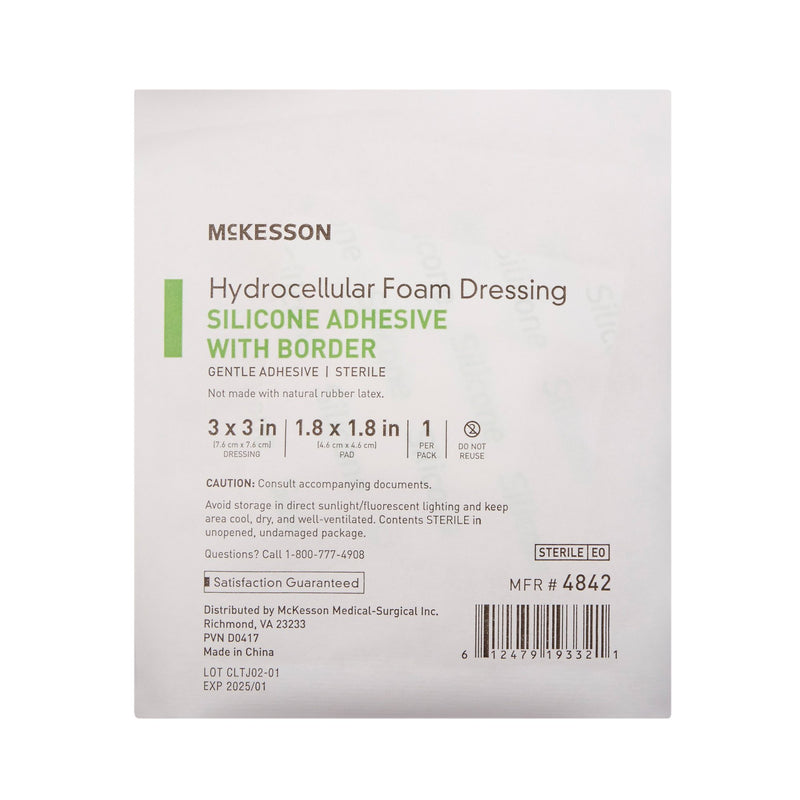 McKesson Foam Dressing 3 X 3 Inch With Border Film Backing Silicone Gel Adhesive Square Sterile (886431_BX) 10/BX