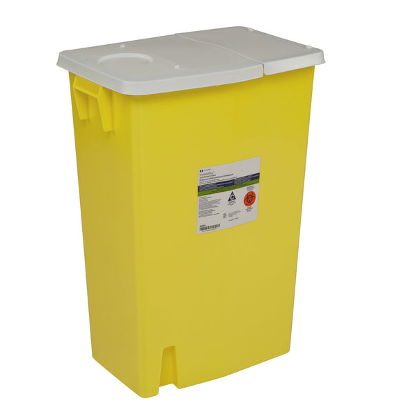 SharpSafety™ Chemotherapy Waste Container Yellow Base 26 H X 18-1/4 W X 12-3/4 D Inch Horizontal Entry 18 Gallon (199289_EA) 1/EA