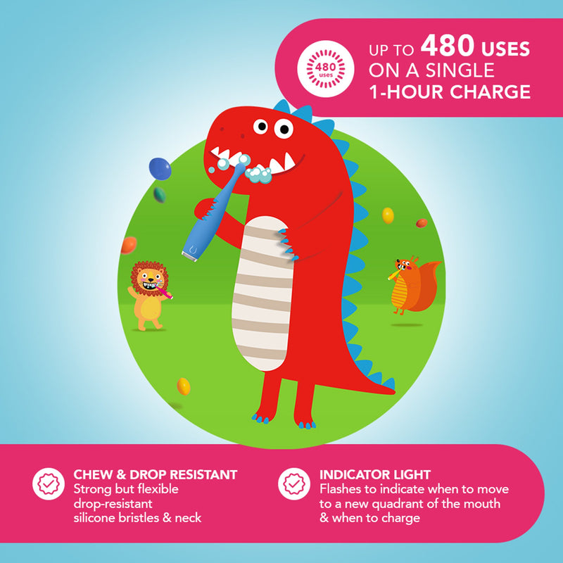 ISSA™ baby Sonic Toothbrush Bubble Blue Dino Ages Birth to 4 Years Silicone (1252887_EA) 1/EA