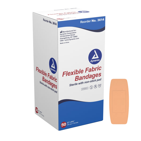 Dynarex® Adhesive Strip 2 X 4-1/2 Inch Fabric Rectangle Tan Sterile (486351_BX) 50/BX