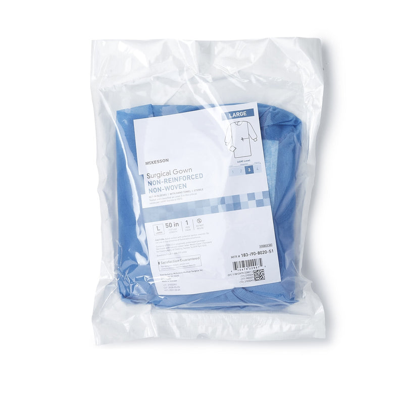 McKesson Non-Reinforced Surgical Gown with Towel Large Blue Sterile AAMI Level 3 Disposable (1104452_PK) 1/PK