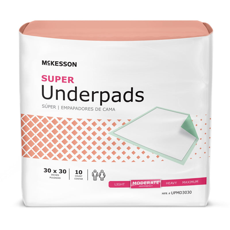McKesson Super Disposable Underpad 30 X 30 Inch Fluff / Polymer Moderate Absorbency (724049_BG) 10/BG