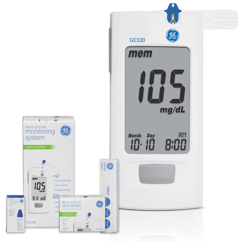 GE100 Blood Glucose Meter Kit 5 Seconds 500 Memory Storage No Coding Required (1250937_ST) 1/ST