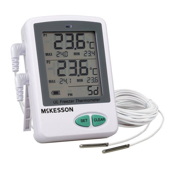 McKesson Ultra-Low Temperature Data Logger with Alarm Fahrenheit / Celsius -112° to +158°F (-80° to +70°C) 2 Stainless Steel Probes Flip-out Stand Battery Operated (1207261_EA) 1/EA