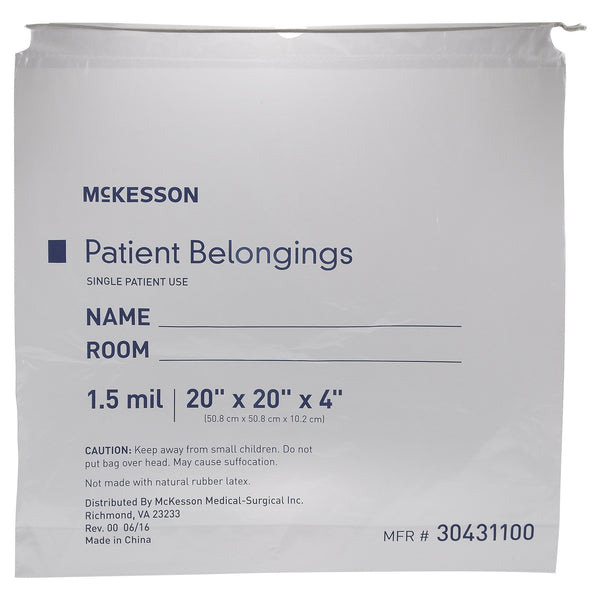 McKesson Patient Belongings Bag 4 X 20 X 20 Inch Polyethylene Drawstring Closure Clear (447887_EA) 1/EA