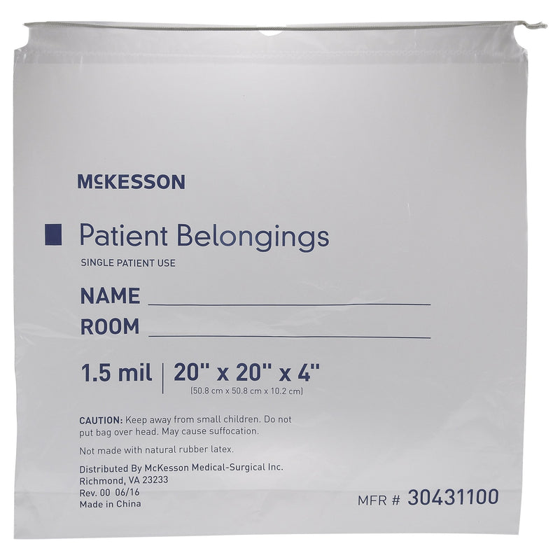 McKesson Patient Belongings Bag 4 X 20 X 20 Inch Polyethylene Drawstring Closure Clear (447887_PK) 25/PK