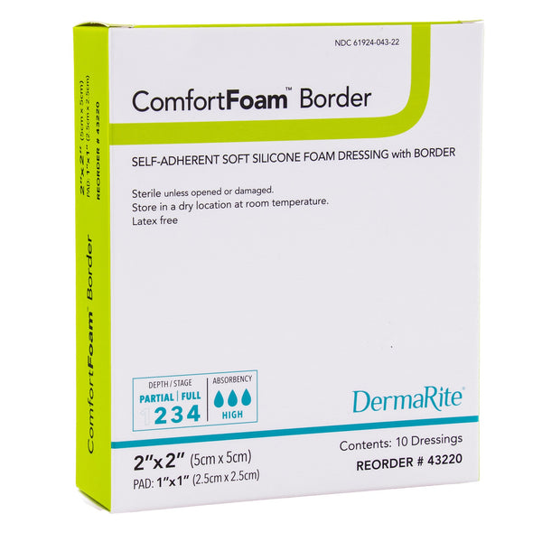ComfortFoam™ Border Foam Dressing 2 X 2 Inch With Border Waterproof Backing Silicone Adhesive Square Sterile (946465_BX) 10/BX
