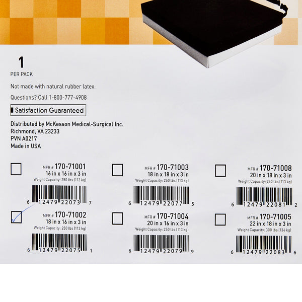 McKesson Seat Cushion 18 W X 16 L X 3 D Inch Polyurethane (1065552_CS) 7/CS