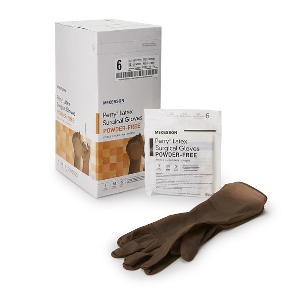 McKesson Perry® Surgical Glove Size 6 Sterile Latex Standard Cuff Length Smooth Brown Not Chemo Approved (1044728_BX) 50/BX