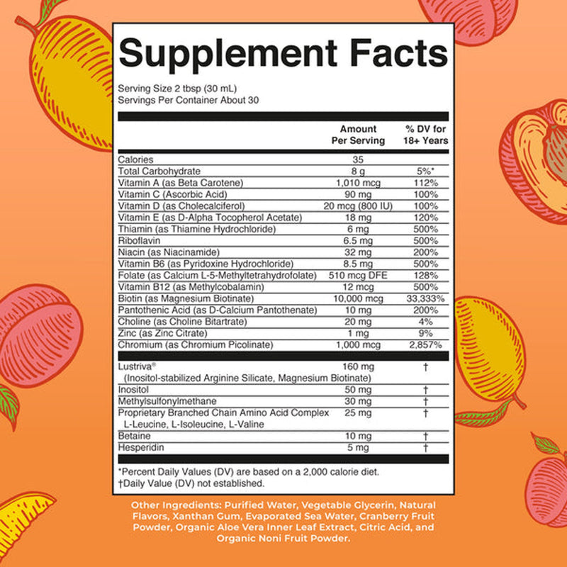 Mary Ruth's® Liquid Morning Multivitamin + Hair Growth Multivitamin Supplement Vitamin A / C / D / E 1,010 mcg - 90 mg - 20 mcg - 18 mg Strength Liquid 30 oz. Peach Mango Flavor (1271759_CS) 6/CS