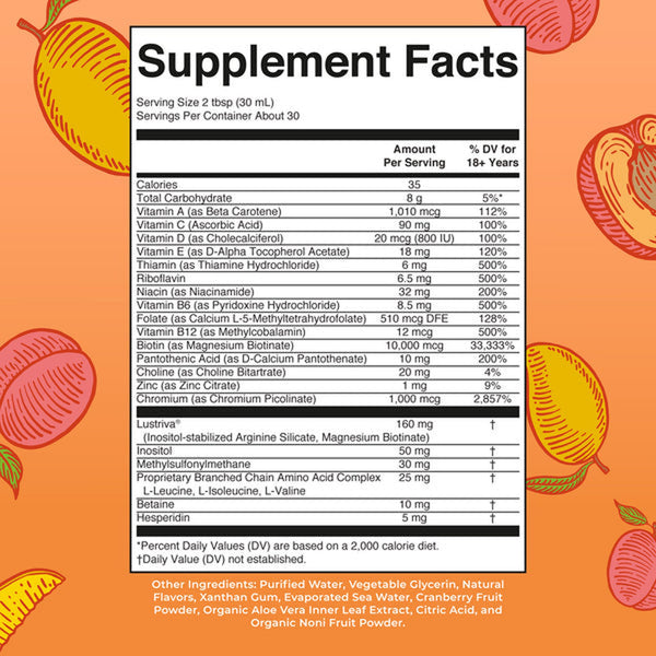 Mary Ruth's® Liquid Morning Multivitamin + Hair Growth Multivitamin Supplement Vitamin A / C / D / E 1,010 mcg - 90 mg - 20 mcg - 18 mg Strength Liquid 30 oz. Peach Mango Flavor (1271759_EA) 1/EA