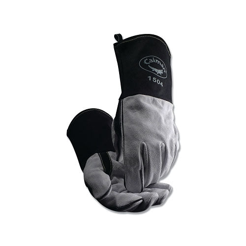 Caiman 1504 Cow Split Flame Resistant Cotton Cuff MIG/Stick Welding Gloves, Large, Black/White, 4 in Gauntlet Cuff (607-1504-1) 1 Pair