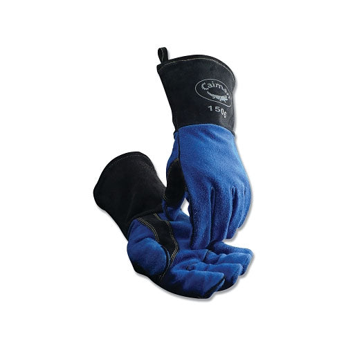Caiman 1506 Cow Split Fleece Lined MIG/Stick Welding Gloves, Large, Blue/Graphite, 4 in Gauntlet Cuff (607-1506) 1 Pair