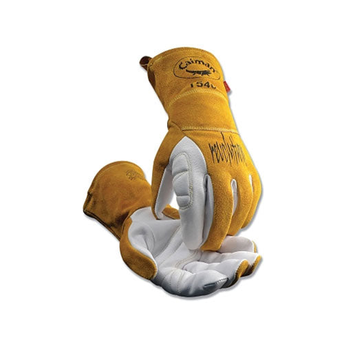 Caiman 1540 revolution® Premium Goat Grain Unlined Palm TIG/Multi-Task Welding Gloves, Cowhide Cuff, Medium, Gold/Pearl White (607-1540-M) 1 Pair