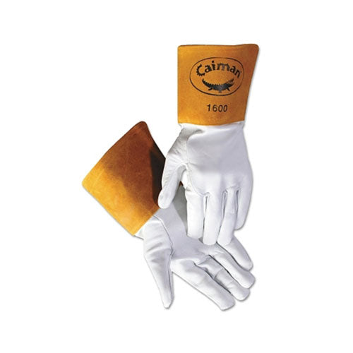 Caiman 1600 Goat Grain Leather/Cowhide Cuff Unlined Welding Gloves, X-Large, White/Gold, Gauntlet Cuff (607-1600-XL) 1 Pair