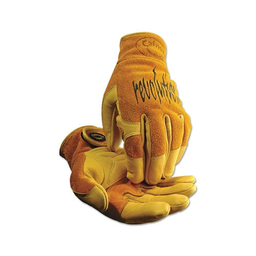 Caiman 1828 revolution® Cow Grain Unlined TIG/MIG Welding Gloves, Large, Tan/Gold, Hook-and-Loop (607-1828-L) 1 Pair