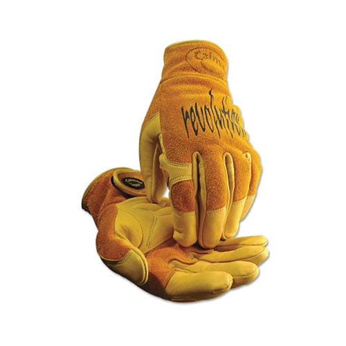 Caiman 1828 revolution® Cow Grain Unlined TIG/MIG Welding Gloves, X-Large, Tan/Gold, Hook-and-Loop (607-1828-XL) 1 Pair