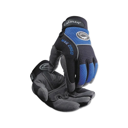 Caiman 2950 Synthetic Leather Padded Palm Grip Mechanics Gloves, 2X-Large, Black/Blue/Gray (607-2950-XXL) 1 Pair