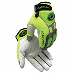 Caiman 2980 Goat Grain Hi-Vis Reflective Back Knuckle Protection Mechanics Gloves, Neoprene, Large, Lime Green/White (607-2980-L) 1 Pair