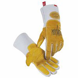 Caiman 1812 revolution® Pig Grain FR Cotton Fleece Lined MIG/Stick Welding Gloves, Large, Gold/White, Gauntlet Cuff (607-1812-L) 1 Pair