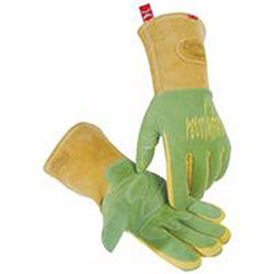 Caiman 1816 revolution® Deerskin FR Foam Fleece Lined MIG/Stick Welding Gloves, Large, Green/Gold, Gauntlet Cuff (607-1816-L) 1 Pair
