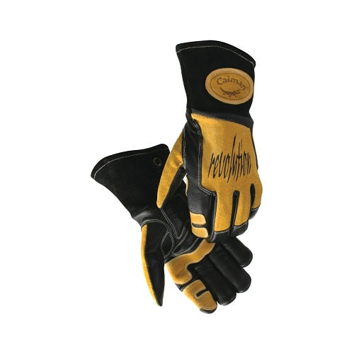 Caiman Revolution Welding Gloves, Cow Grain Leather, Large, Black/Gold (607-1832-L) 1 Pair