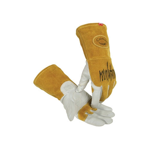 Caiman Revolution Welding Gloves, Goat Grain Leather, Small, White/Gold (607-1868-S) 1 Pair