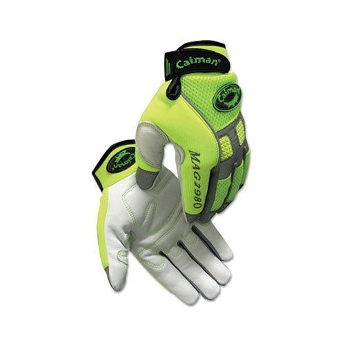 Caiman White Goat Grain Leather Multi-Activity Gloves, 2X-Large, Hi-Viz Lime Green (607-2980-XXL) 1 Pair