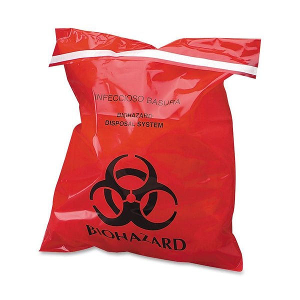 CareTek Stick-On Biohazard Waste Bags, 1.4 qt, 2 mil, 9" x 10", Red, 100/Box (CTKCTRB042910) Box of 100