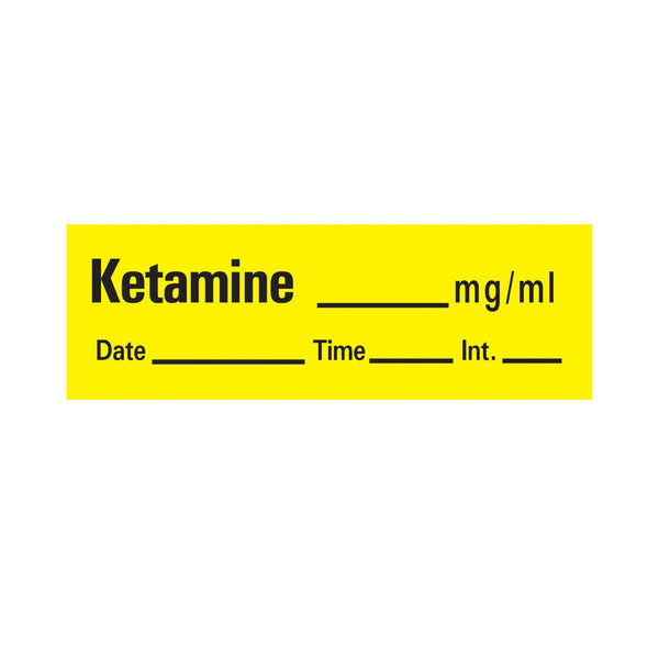 Timemed Drug Label Anesthesia Label Tape Ketamine_mg/mL Date_Time_Int Yellow 1/2 X 1-1/2 Inch (184625_RL) 1/RL
