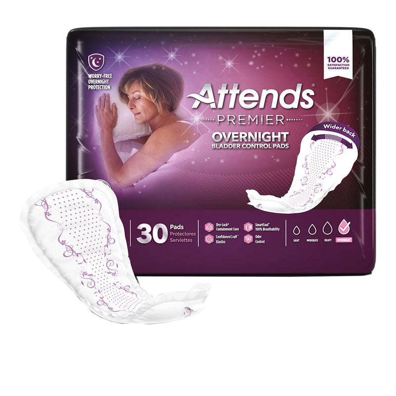Attends Premier Overnight Bladder Control Pad 15 Inch Length Heavy Absorbency Polymer Core One Size Fits Most (1204257_BG) 30/BG