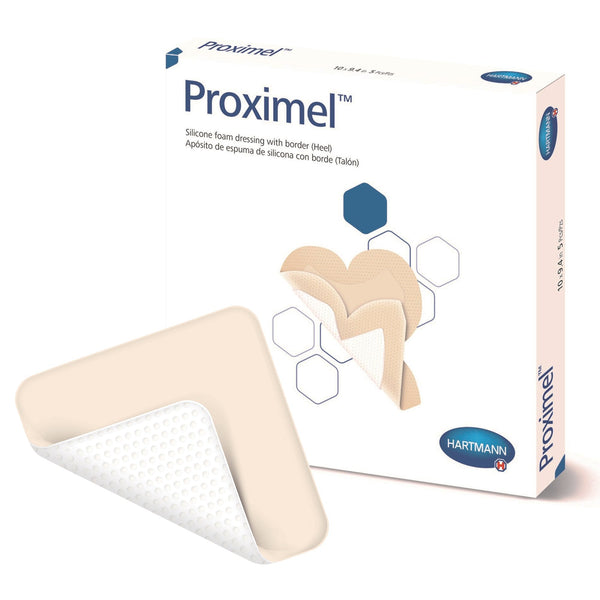 Proximel® Foam Dressing 9-2/5 X 10 Inch With Border Waterproof Film Backing Silicone Adhesive Heel Sterile (1242745_BX) 5/BX