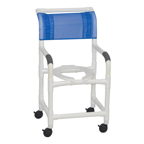 MJM International Shower Chair Fixed Arms PVC Frame Mesh Backrest with Pushbar 18 Inch Internal Seat Width / 22 Inch External Seat Width 300 lbs. Weight Capacity (718660_EA) 1/EA