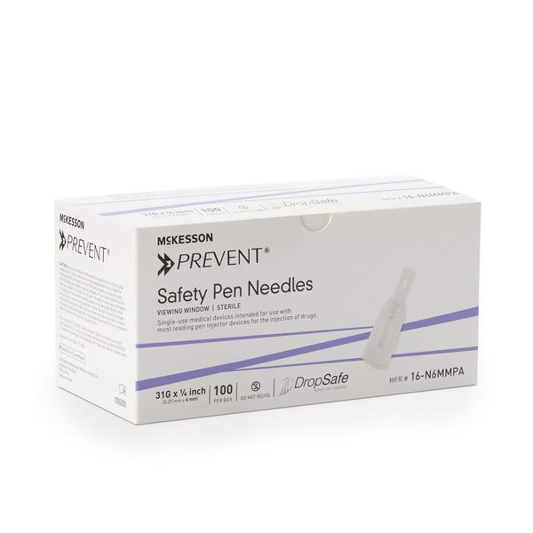 McKesson Prevent® Safety Insulin Pen Needle 31 Gauge 6 mm Length Automatic Safety with Manual Back-End Shield (1118151_CS) 2000/CS