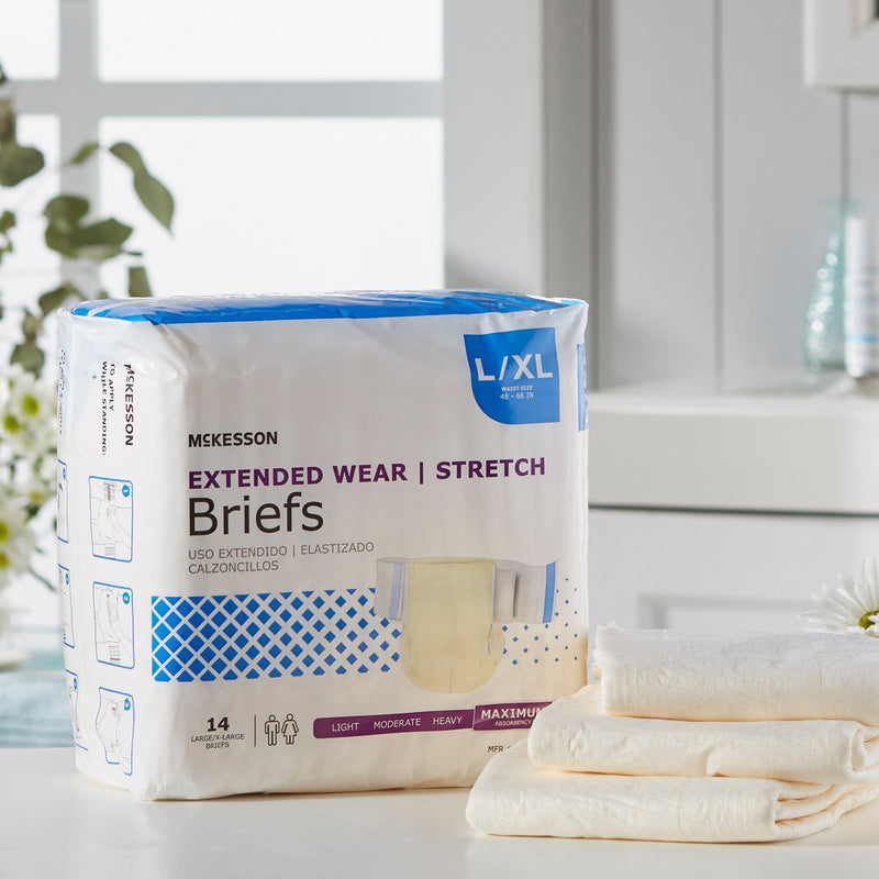 McKesson Extended Wear Unisex Adult Incontinence Brief Large / X-Large Disposable Heavy Absorbency (980311_CS) 56/CS