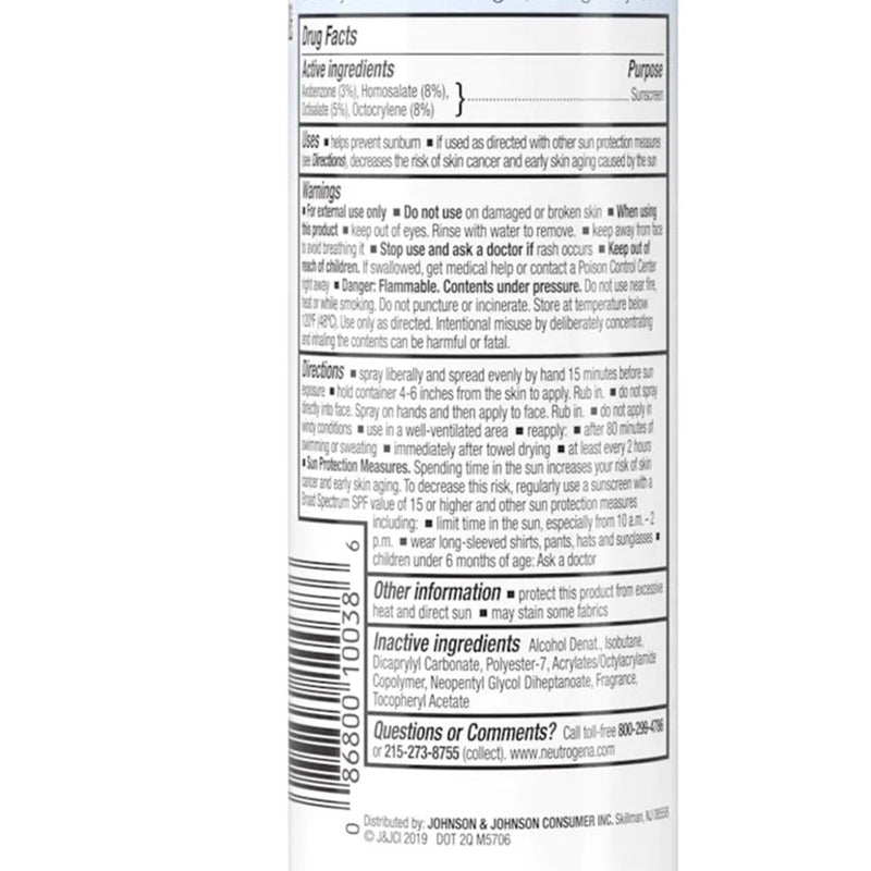 Neutrogena®Ultra Sheer® Body Mist Sunscreen SPF 30 Liquid 5 oz. Can (1193261_EA) 1/EA