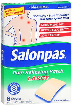 Salonpas® Topical Pain Relief 3.1% - 6% - 10% Strength Camphor / Menthol / Methyl Salicylate Patch 6 per Box (1034316_BX) 6/BX
