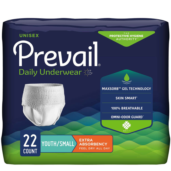 Prevail® Daily Underwear Unisex Youth Absorbent Underwear Pull On with Tear Away Seams Small Disposable Moderate Absorbency (445894_PK) 22/PK