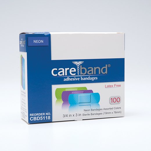 Careband™ Adhesive Strip 3/4 X 3 Inch Plastic Rectangle Neon Sterile (1094527_BX) 100/BX