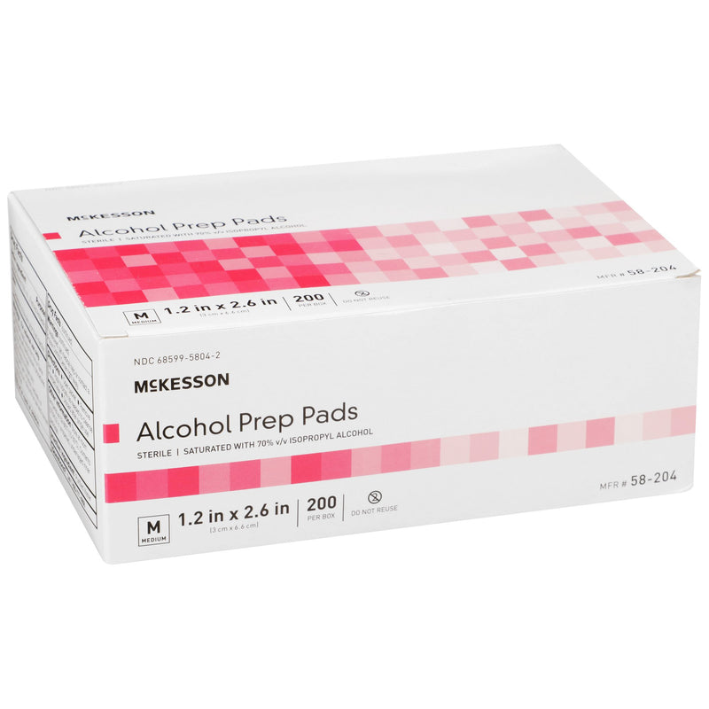 McKesson Alcohol Prep Pad 70% Strength Isopropyl Alcohol Individual Packet Medium Sterile (191089_BX) 200/BX