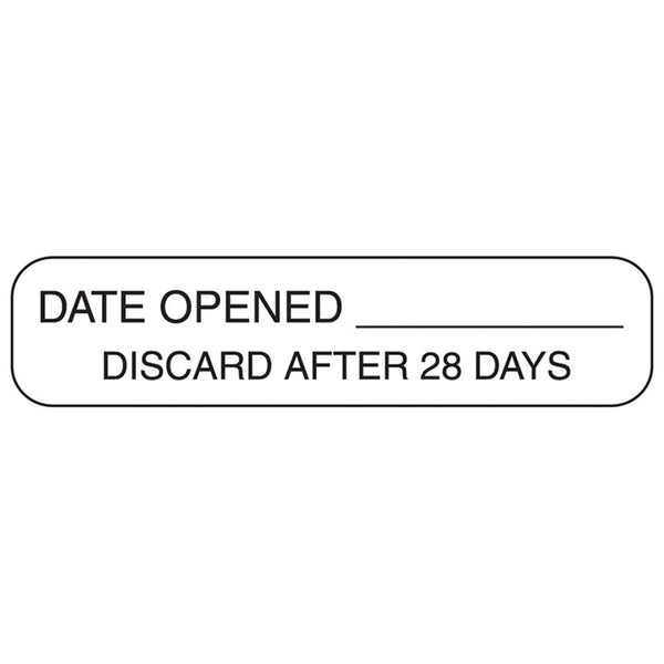 Health Care Logistics Pre-Printed / Write On Label Auxiliary Label White Paper Date Opened Discard After 28 Days Black Quality Control Label 3/8 X 1-5/8 Inch (742695_PK) 1/PK