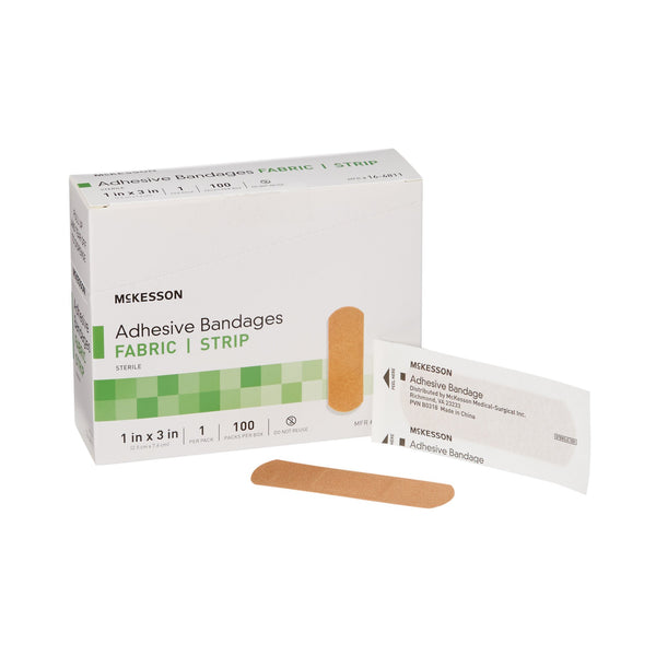 McKesson Adhesive Strip 1 X 3 Inch Fabric Rectangle Tan Sterile (466872_BX) 100/BX