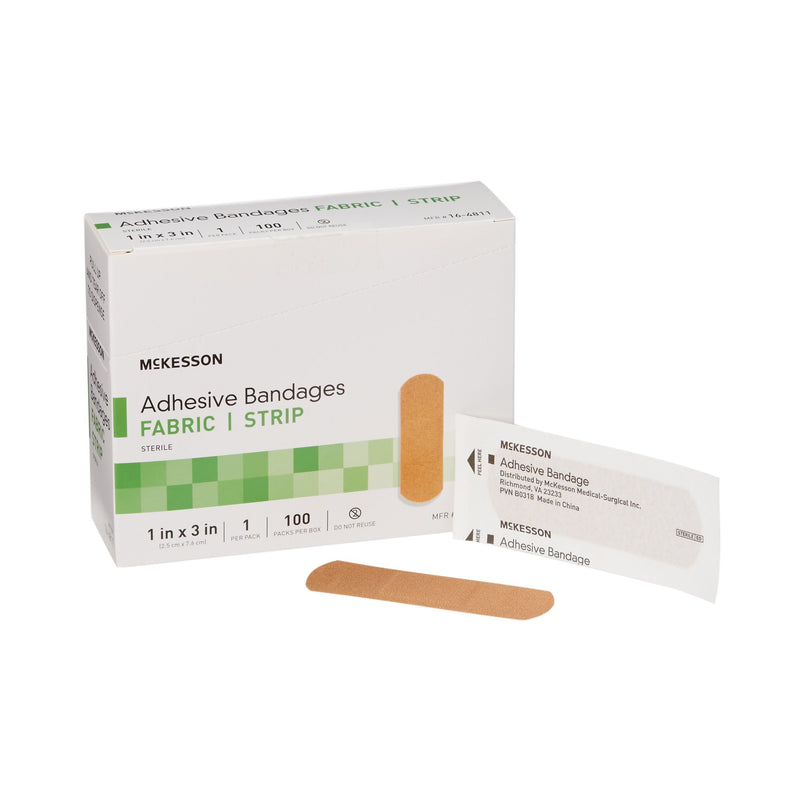 McKesson Adhesive Strip 1 X 3 Inch Fabric Rectangle Tan Sterile (466872_BX) 100/BX