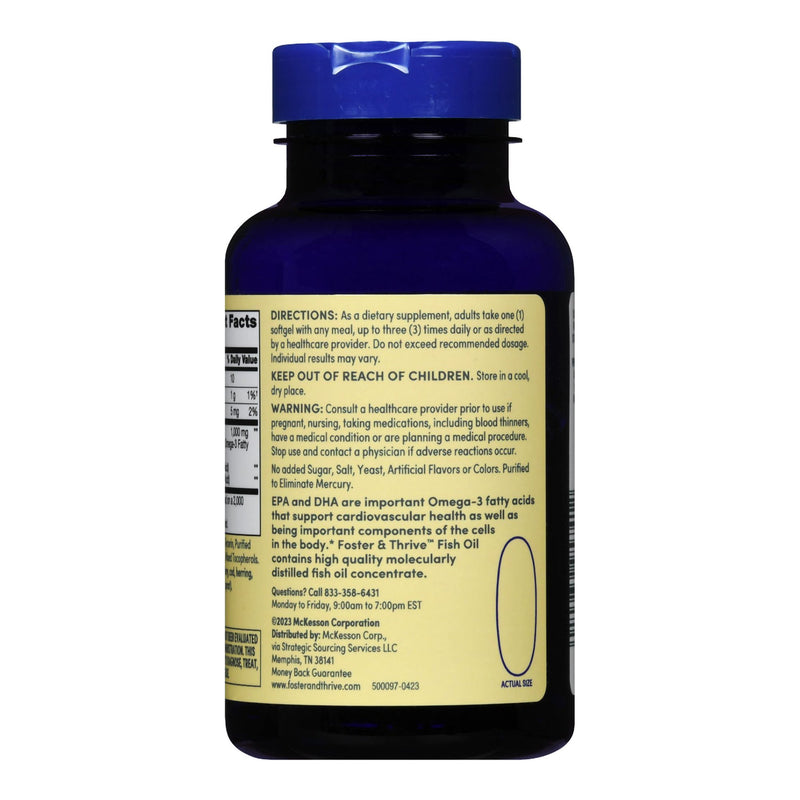 Foster & Thrive™ Omega 3 Supplement Fish Oil 1,000 mg Strength Softgel 100 per Bottle (1244151_BT) 1/BT