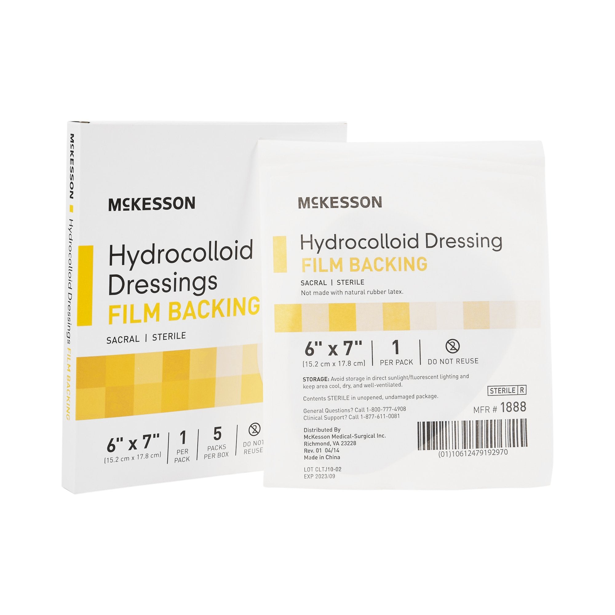 McKesson Hydrocolloid Dressing Waterproof Film Backing 6 X 7 Inch Sacr ...