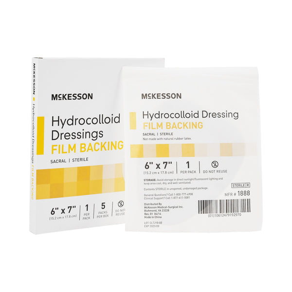 McKesson Hydrocolloid Dressing Waterproof Film Backing 6 X 7 Inch Sacral Hydrocolloid / Film (882993_EA) 1/EA
