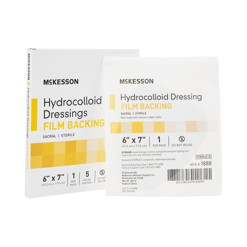 McKesson Hydrocolloid Dressing Waterproof Film Backing 6 X 7 Inch Sacral Hydrocolloid / Film (882993_EA) 1/EA