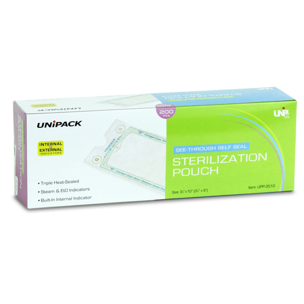 UniPack Sterilization Pouch Ethylene Oxide (EO) Gas / Steam 10 X 15 Inch Transparent Blue / White Self Seal Paper / Film (1254815_BX) 200/BX