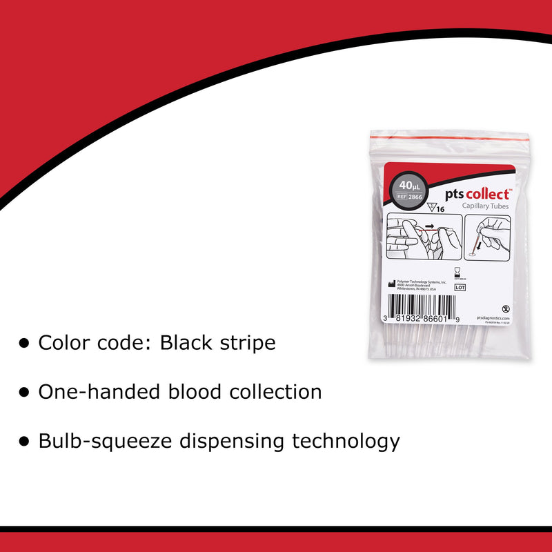 PTS Diagnostics Capillary Blood Collection Tube Plain 40 µL Without Closure Glass Tube (957814_BG) 16/BG